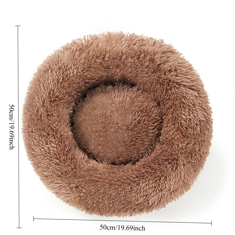 Panier rond brun clair en peluche, diamètre 50 cm