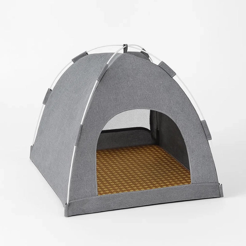 Panier tente pour chat intérieur gris pliable avec coussin confortable