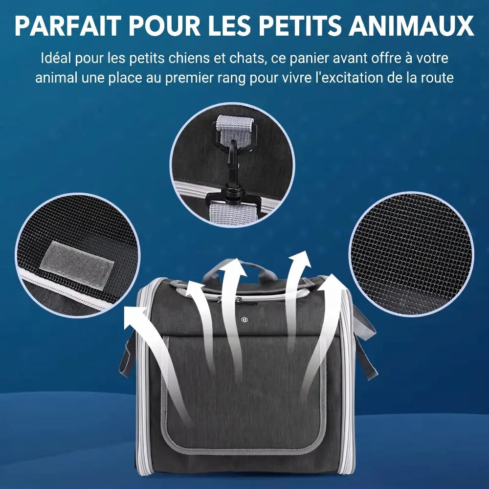 Illustration des ouvertures en filet et de la ventilation du sac de transport pour petits animaux.