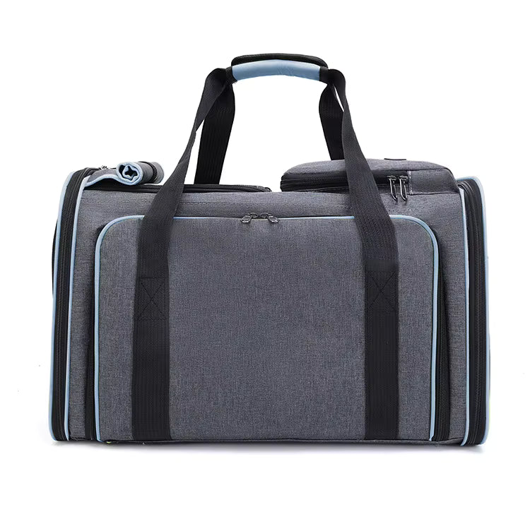 Sac de transport pour chat pliable et léger, équipé d’une bandoulière et de tissus respirants.