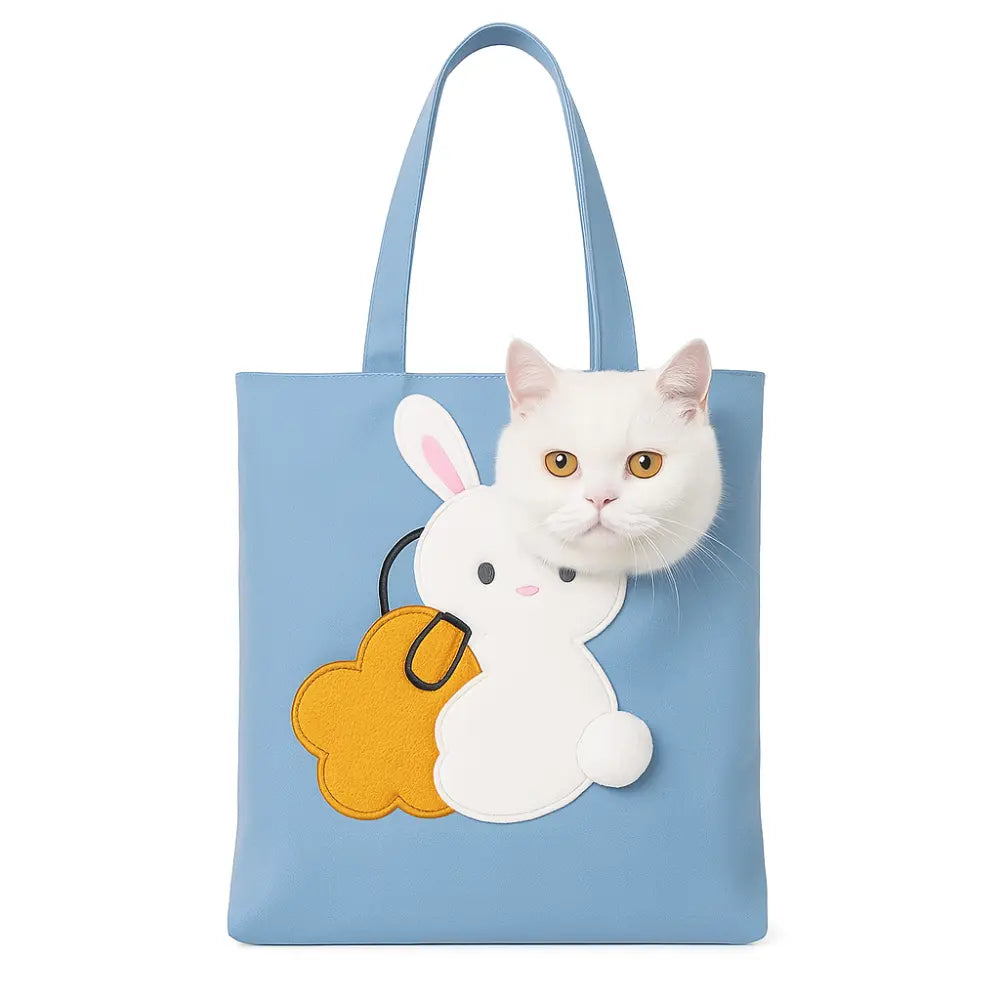 Sac de transport pour chat d’épaule bleu, léger et original, idéal pour promener son chat en extérieur en toute sécurité.