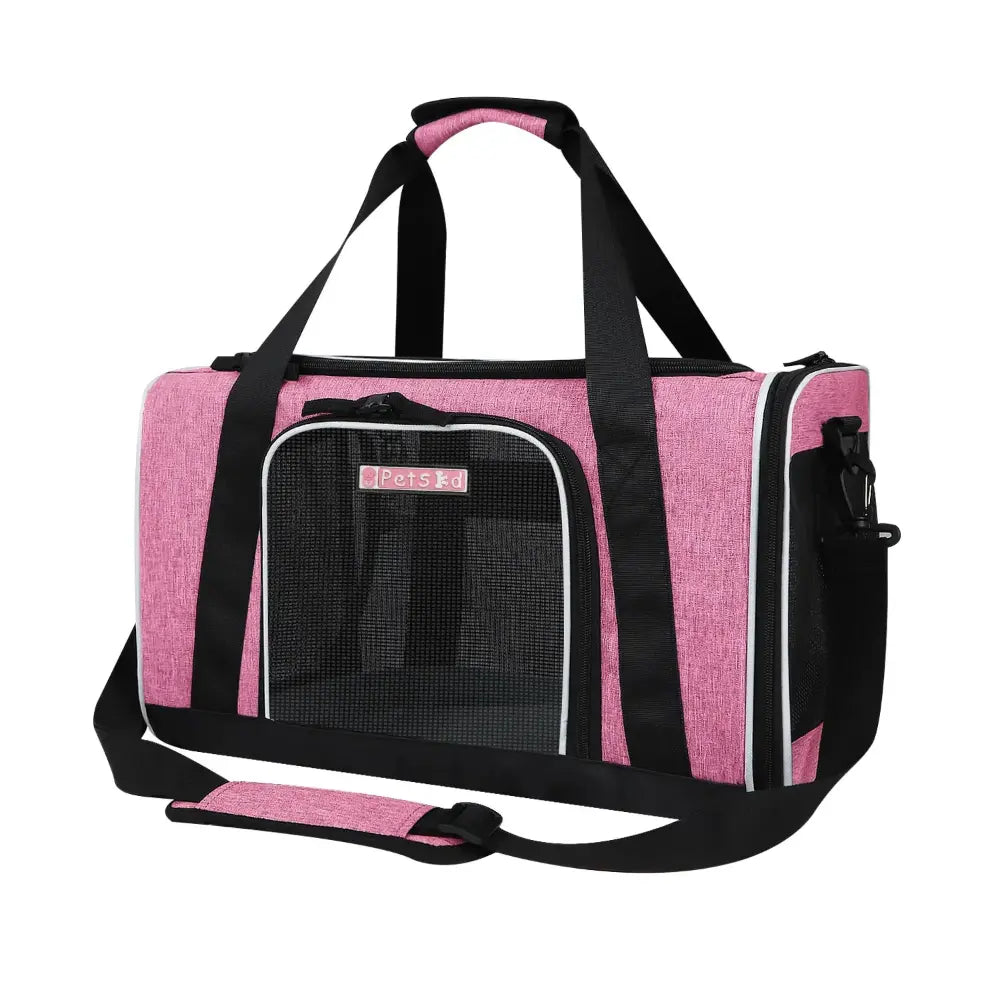 sac de transport rose avec maille respirante et fermeture securisée. 